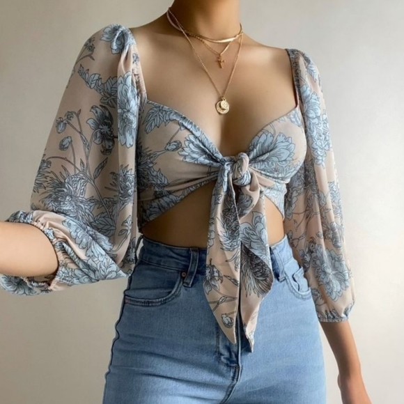 Blush Tops - NWOT Blush Wrap Front Crop Blouse Size Medium